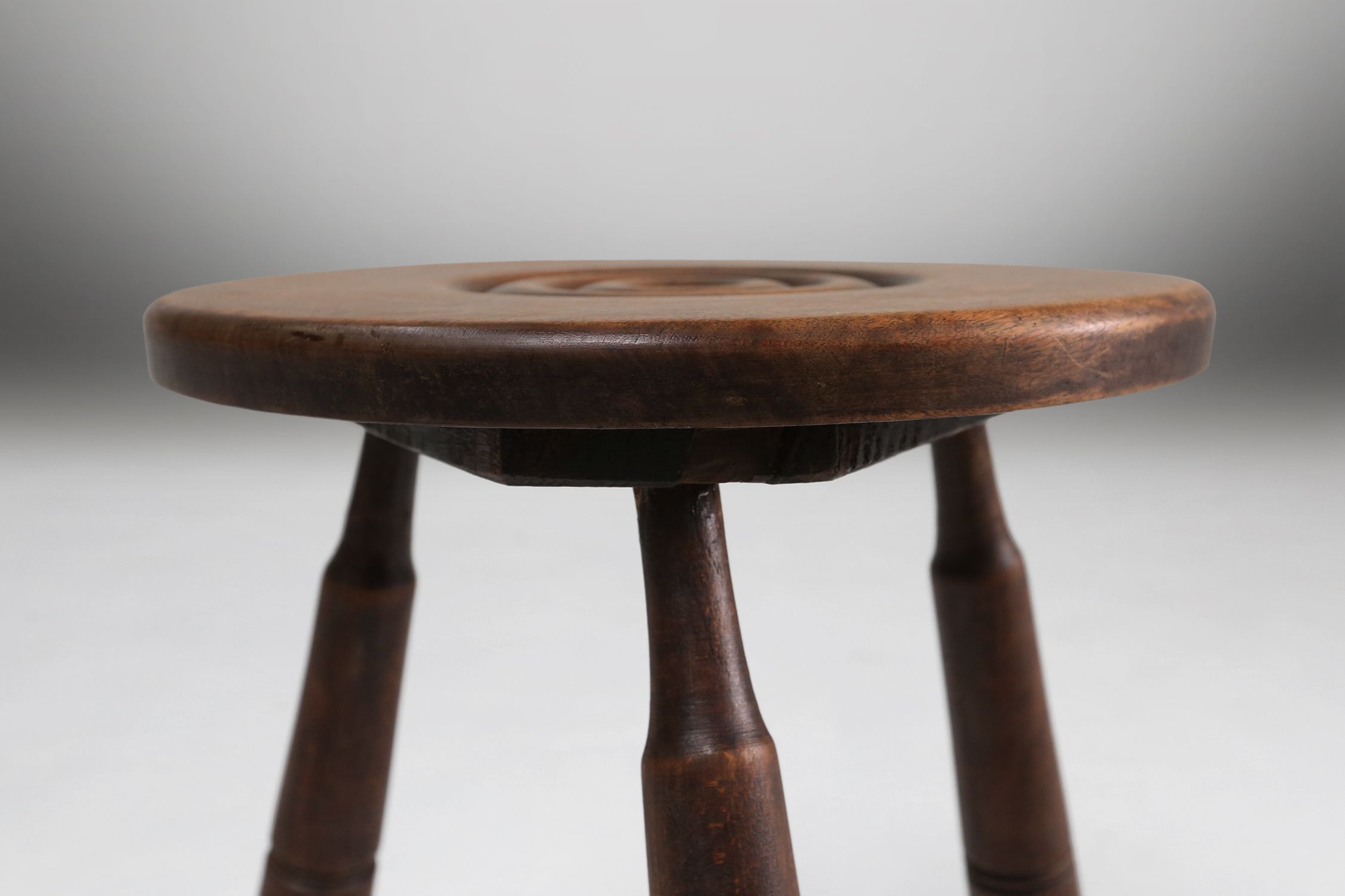 Pair of Vintage low Brutalist tripod Stools, Belgium, 1960sthumbnail